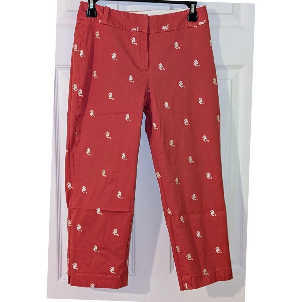 Talbots Petites Coral Heritage Seahorse Print Capri Pants Size 2P